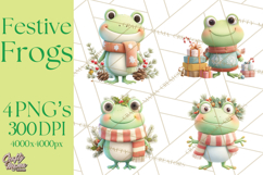 Whimsical Frog Christmas Clipart PNG, Holiday Frog Product Image 1
