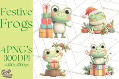 Whimsical Frog Christmas Clipart PNG, Holiday Frog Product Image 1