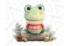 Whimsical Frog Christmas Clipart PNG, Holiday Frog Product Image 5