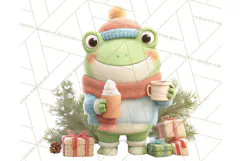Whimsical Frog Christmas Clipart PNG, Holiday Frog Product Image 2