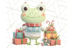 Whimsical Frog Christmas Clipart PNG, Holiday Frog Product Image 4