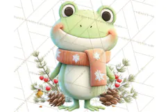 Whimsical Frog Christmas Clipart PNG, Holiday Frog Product Image 2