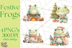 Whimsical Frog Christmas Clipart PNG, Holiday Frog Product Image 1