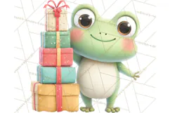 Whimsical Frog Christmas Clipart PNG, Holiday Frog Product Image 2