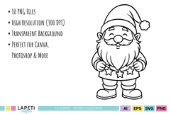 Festive gnome sitting with Christmas presents.