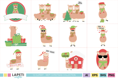 Festive llama surrounded by Christmas presents, ideal for cards and holiday decor.