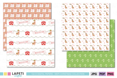 Festive llama digital backgrounds in red, green, and beige for Christmas crafts.