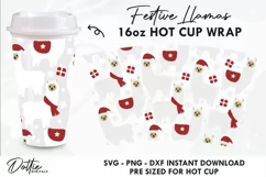 Festive Llamas No Gap Starbucks Hot Cup Wrap SVG Vector 16oz Product Image 1