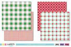 Red and green Christmas backgrounds mixed with soft pink and white checked designs.
