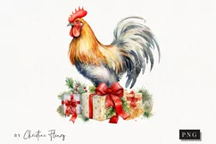 Vintage Festive Rooster Clipart | Christmas Clipart Product Image 1