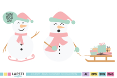 Christmas snowman family clipart with winter holiday scene for card makers