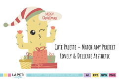 Smiling succulent in holiday pot with “Happy Holidays” text bubble, Christmas cactus clipart in pastel colors.