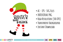 Holiday elf legs PNG set featuring Santa’s Helper Christmas elements