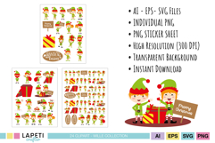 Holiday elf PNG set including seasonal items and Christmas-themed digital clipart