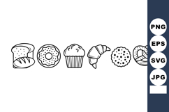 Bakery bread and pastry line art icons with loaf donut muffi Product Image 1