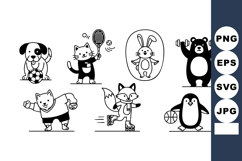 Cute cartoon animals playing sports and exercising vector se Product Image 1