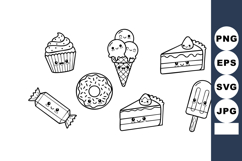 Cute hand drawn dessert icons with cupcake donut ice cream c Product Image 1