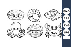 Cute seafood vector collection featuring sushi shrimp fish o Product Image 1