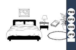 Bedroom interior design with bed nightstand lamp plant book Product Image 1