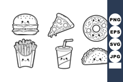 Cute fast food icons with happy faces including burger, pizz Product Image 1