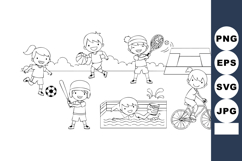 Children playing outdoor sports and activities with soccer s Product Image 1