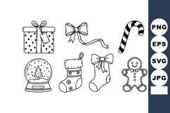Christmas holiday themed black and white vector icons with g Product Image 1