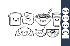 Cute breakfast food cartoon characters with toast egg cereal Product Image 1