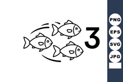 Three fish swimming simple black line art vector design coun Product Image 1