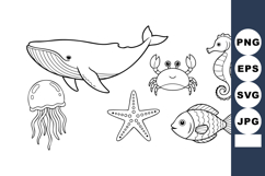 Sea animals collection with whale crab seahorse jellyfish st Product Image 1