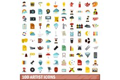 100 artist icons set, flat style Product Image 1