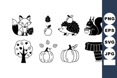 Cute woodland animals with autumn leaves apples pumpkins and Product Image 1