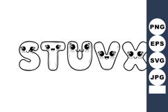 Cute cartoon style letters S T U V X with eyes and smiling f Product Image 1