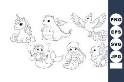 Cute fantasy creatures collection with unicorn dragon phoeni Product Image 1