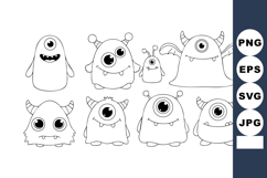 Cute funny cartoon alien monsters with big eyes and horns in Product Image 1