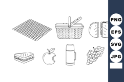 Picnic basket sandwich apple grapes smartphone and checkered Product Image 1