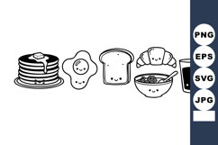 Breakfast food set with pancakes fried egg bread croissant c Product Image 1