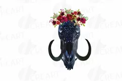 Watercolor Floral Wild Boar Skull, Indian Tribal clip art Product Image 3