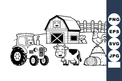 Farm animals tractor barn haystack rooster cow rural country Product Image 1