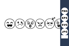 Simple black and white line emoticons showing various Product Image 1