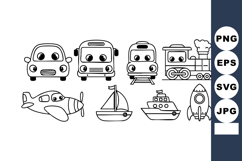Cute cartoon vehicles including car bus train steam Product Image 1