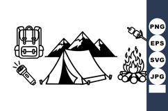 Camping essentials with tent mountains backpack flashlight c Product Image 1