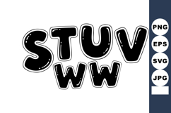 Alphabet letters stuv and ww bold black outlined style vecto Product Image 1