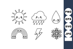 Cute weather icons featuring sun cloud raindrop rainbow ligh Product Image 1