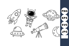 Space themed black and white vector with astronaut rocket te Product Image 1
