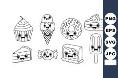 Cute cartoon dessert characters with smiling faces in black Product Image 1