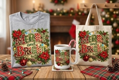 Merry and Bright Christmas PNG, Buffalo Plaid Holiday Sublim Product Image 1