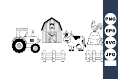 Farm animals and equipment black and white vector set with b Product Image 1