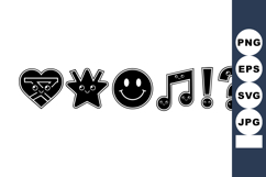 Unique black and white emoticon with heart, star, smiley Product Image 1