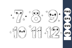 Cute kawaii numbers seven to twelve with happy faces and hea Product Image 1