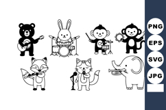 Animal band playing musical instruments including bear, rabb Product Image 1